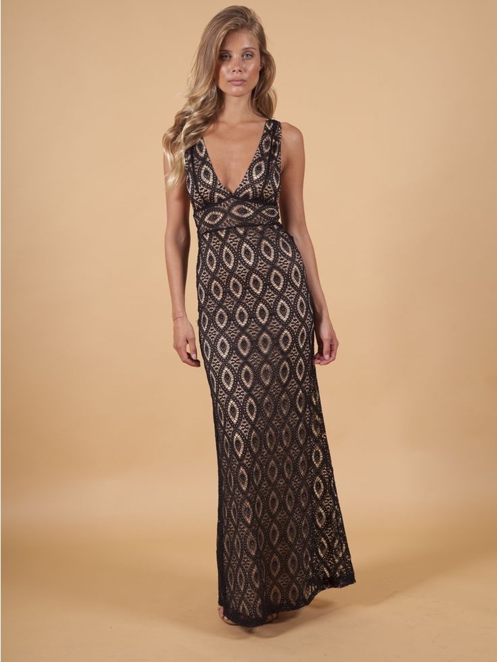 Nightcap clothing Black Lace V-Neck Maxi Dress